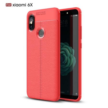 Litchi Grain Leather Силиконовый Накладка Чехол для Xiaomi Mi A2 / Mi 6X с Текстурой Кожа Коралловый