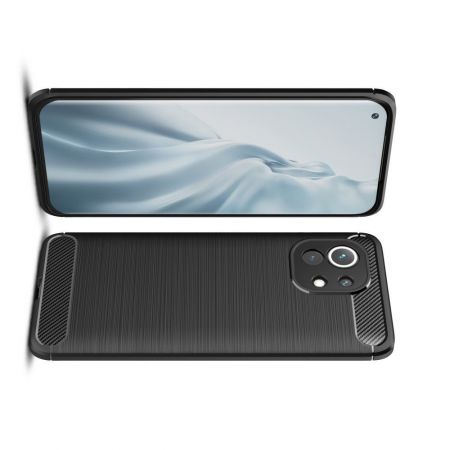 Carbon Fibre Силиконовый матовый бампер чехол для Xiaomi Mi 11 Черный