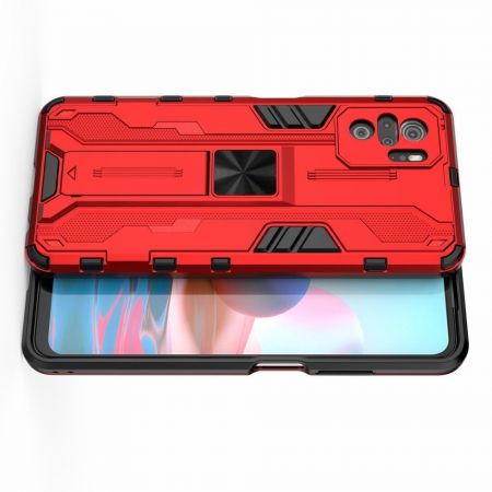 Защитный усиленный гибридный чехол противоударный с подставкой для Xiaomi Redmi Note 10 Красный