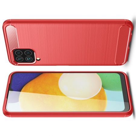 Carbon Fibre Силиконовый матовый бампер чехол для Samsung Galaxy M32 Красный