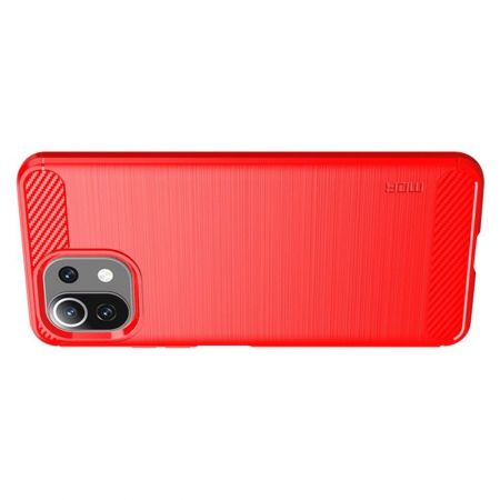 Carbon Fibre Силиконовый матовый бампер чехол для Xiaomi Mi 11 Lite Красный
