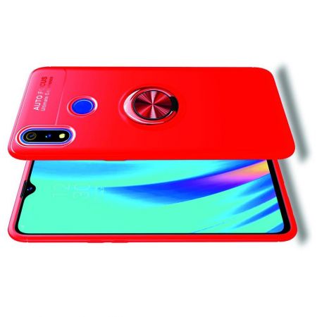Силиконовый Чехол для Магнитного Держателя с Кольцом для Пальца Подставкой для Oppo Realme 3 Pro / X Lite Красный