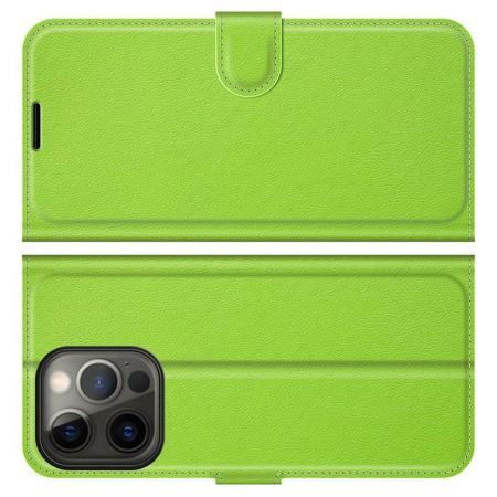 Боковая Чехол Книжка Кошелек с Футляром для Карт и Застежкой Магнитом для iPhone 13 Pro Зеленый