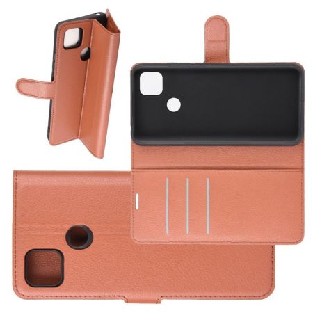 Боковая Чехол Книжка Кошелек с Футляром для Карт и Застежкой Магнитом для Xiaomi Redmi 9C Коричневый