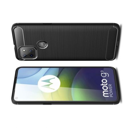 Carbon Fibre Силиконовый матовый бампер чехол для Motorola Moto G9 Power Черный