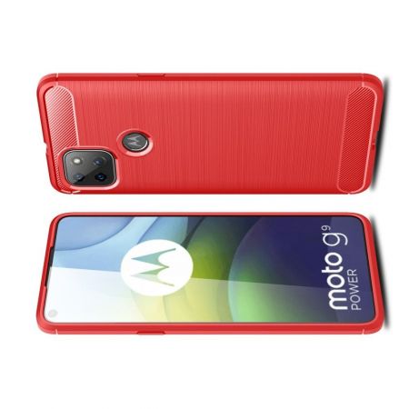 Carbon Fibre Силиконовый матовый бампер чехол для Motorola Moto G9 Power Красный