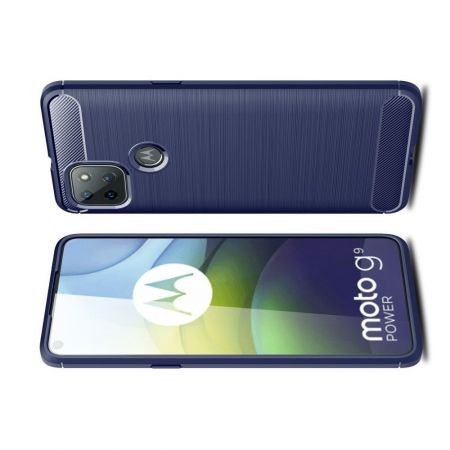 Carbon Fibre Силиконовый матовый бампер чехол для Motorola Moto G9 Power Синий