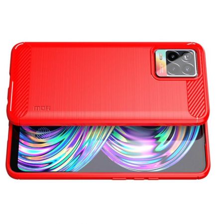 Carbon Fibre Силиконовый матовый бампер чехол для Realme 8 / 8 Pro Красный