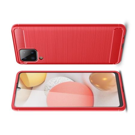 Carbon Fibre Силиконовый матовый бампер чехол для Samsung Galaxy A12 Красный