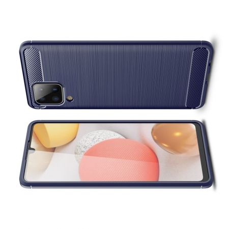 Carbon Fibre Силиконовый матовый бампер чехол для Samsung Galaxy A12 Синий