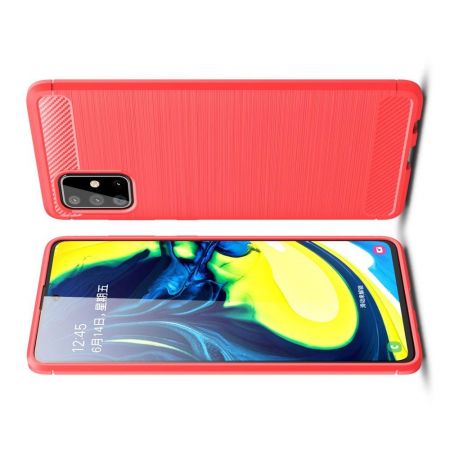 Carbon Fibre Силиконовый матовый бампер чехол для Samsung Galaxy A71 Красный