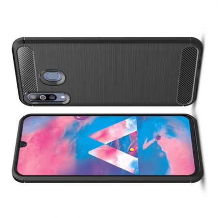 Carbon Fibre Силиконовый матовый бампер чехол для Samsung Galaxy M30 Черный