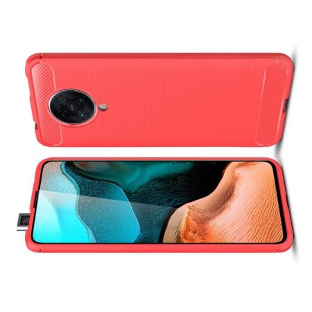 Carbon Fibre Силиконовый матовый бампер чехол для Xiaomi Poco F2 Pro Красный