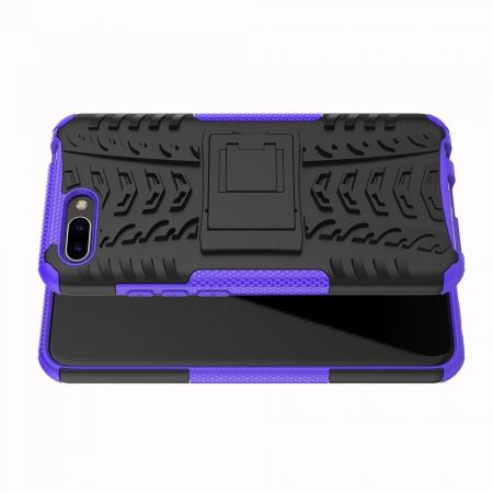 Двухкомпонентный Противоскользящий Гибридный Противоударный Чехол для Huawei Honor 10 с Подставкой Фиолетовый