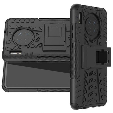 Двухкомпонентный Противоскользящий Гибридный Противоударный Чехол для Huawei Mate 30 с Подставкой Черный