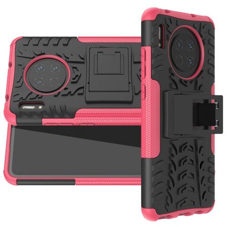 Двухкомпонентный Противоскользящий Гибридный Противоударный Чехол для Huawei Mate 30 с Подставкой Розовый / Черный
