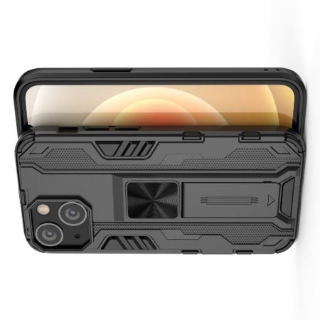 Двухкомпонентный Противоскользящий Гибридный Противоударный Чехол для iPhone 13 mini с Подставкой Черный