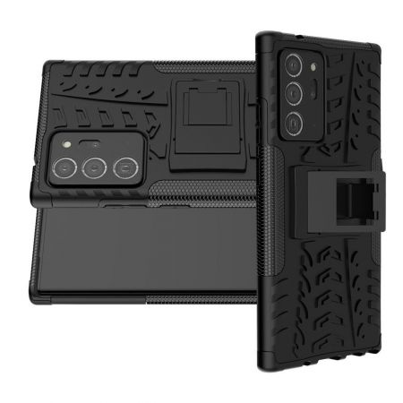 Двухкомпонентный Противоскользящий Гибридный Противоударный Чехол для Samsung Galaxy Note 20 Ultra с Подставкой Черный