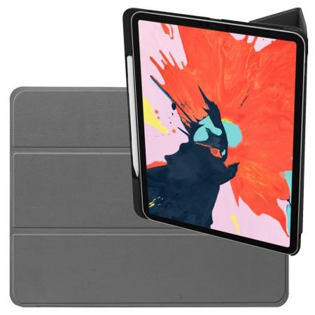 Двухсторонний Чехол Книжка для планшета iPad Pro 12.9 2018 Искусственно Кожаный с Подставкой Серый