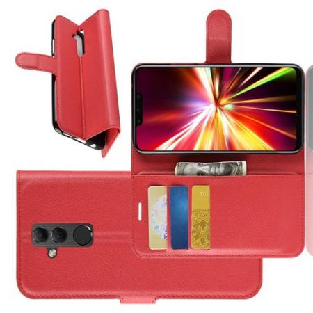 Флип чехол книжка с кошельком подставкой отделениями для карт и магнитной застежкой для Huawei Mate 20 Lite	 Красный