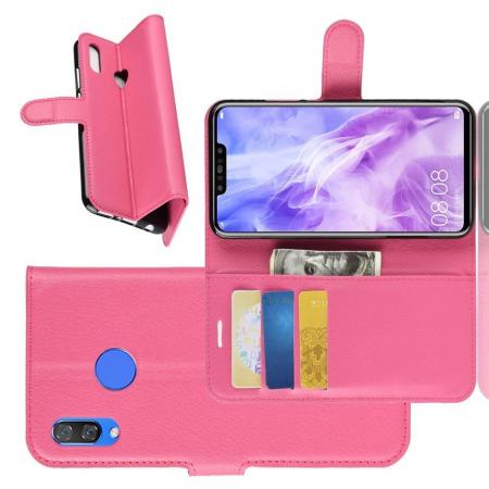 Флип чехол книжка с кошельком подставкой отделениями для карт и магнитной застежкой для Huawei P smart+ / Nova 3i Розовый