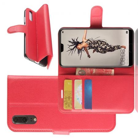 Флип чехол книжка с кошельком подставкой отделениями для карт и магнитной застежкой для Huawei P20 Красный