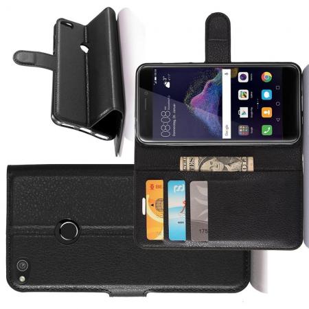 Флип чехол книжка с кошельком подставкой отделениями для карт и магнитной застежкой для Huawei P8 Lite (2017) / Honor 8 Lite Черный