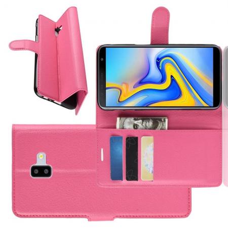 Флип чехол книжка с кошельком подставкой отделениями для карт и магнитной застежкой для Samsung Galaxy J6 Plus 2018 SM-J610F Розовый