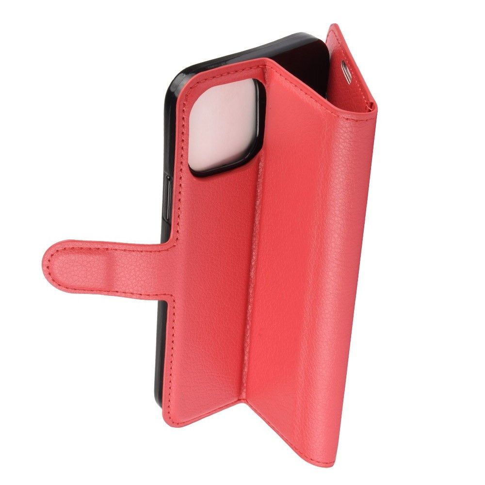 Боковая Чехол Книжка Кошелек с Футляром для Карт и Застежкой Магнитом для iPhone 12 Pro Max Красный