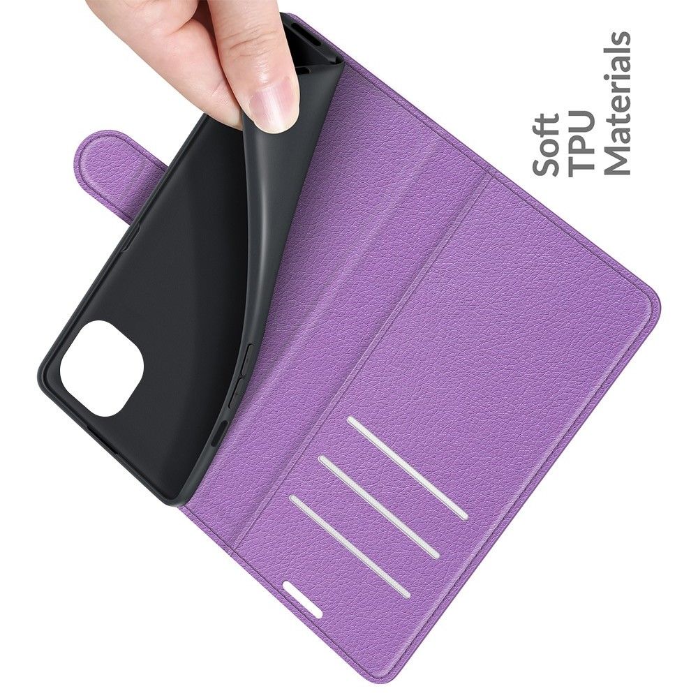 Боковая Чехол Книжка Кошелек с Футляром для Карт и Застежкой Магнитом для iPhone 13 Фиолетовый