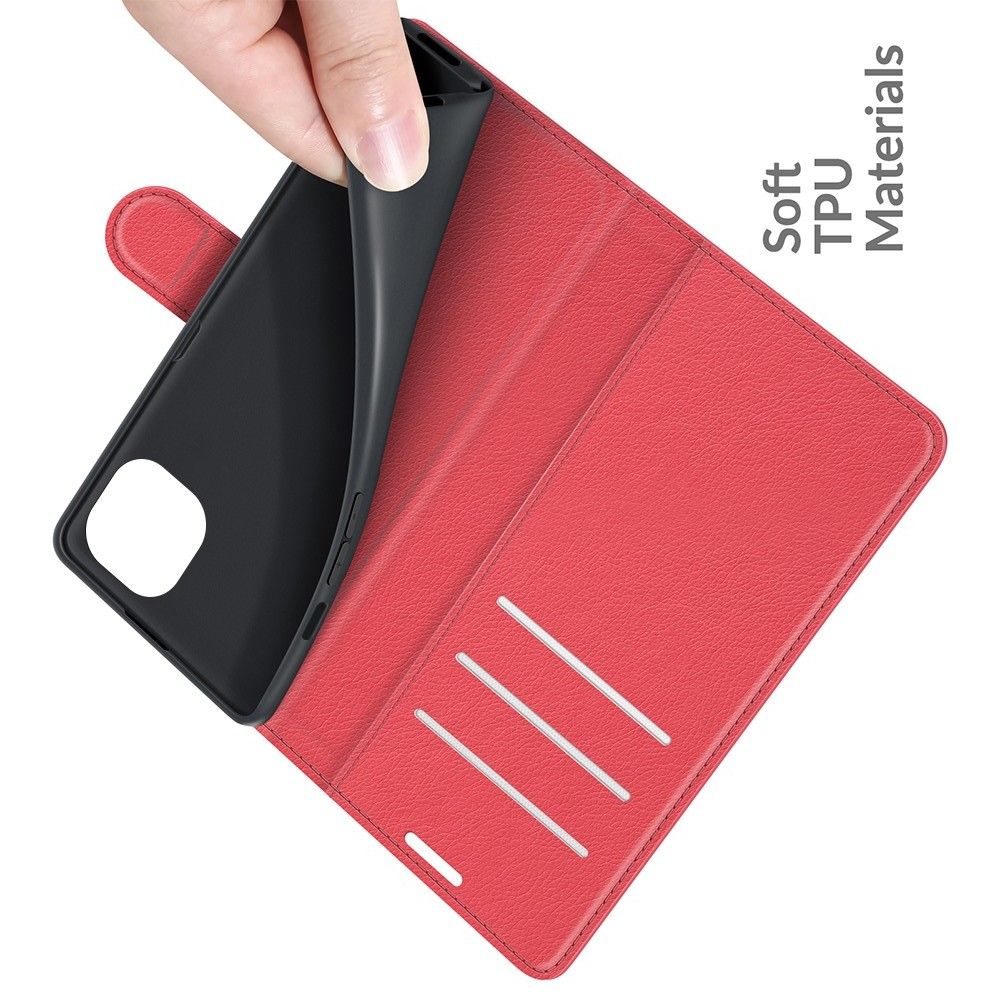 Боковая Чехол Книжка Кошелек с Футляром для Карт и Застежкой Магнитом для iPhone 13 Красный