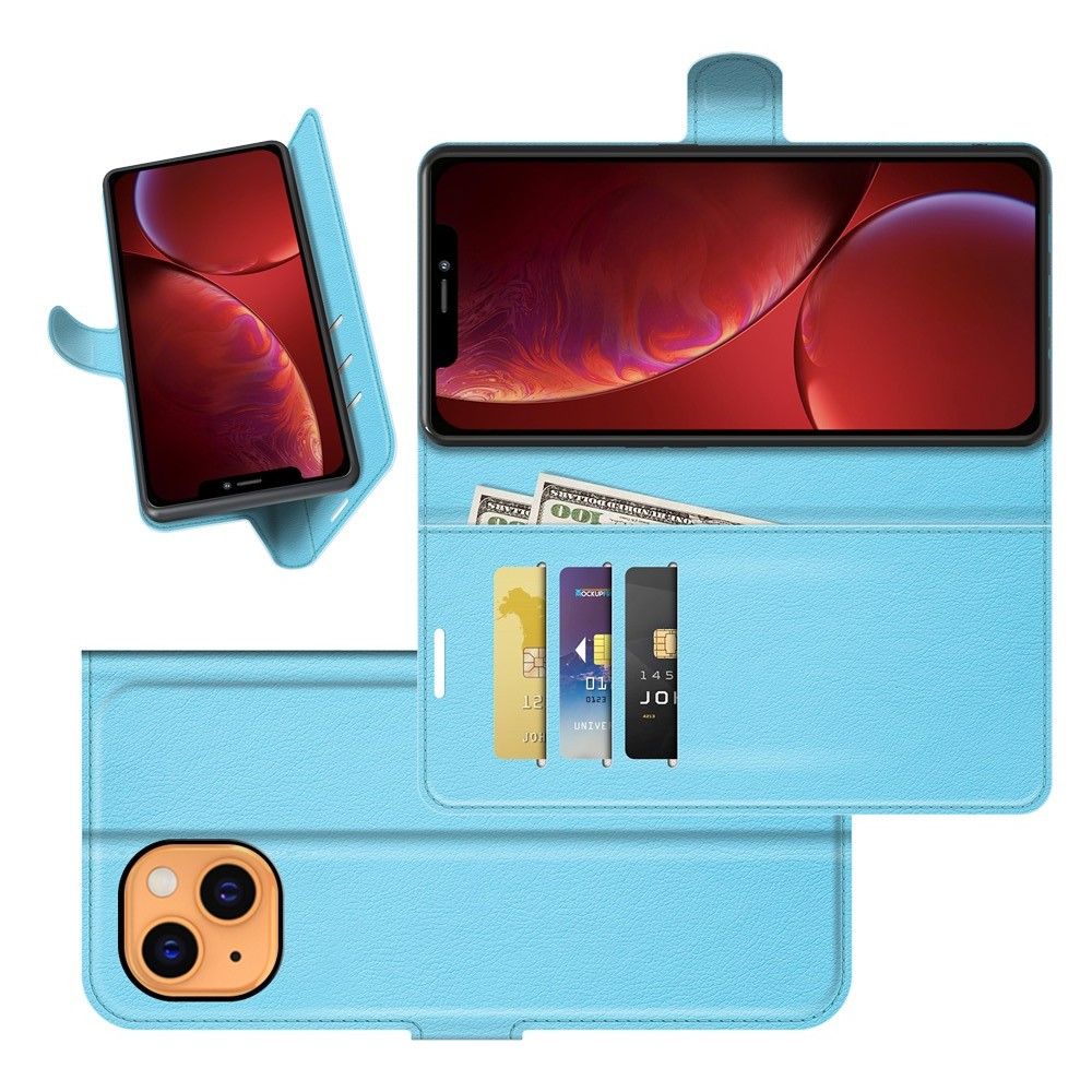 Боковая Чехол Книжка Кошелек с Футляром для Карт и Застежкой Магнитом для iPhone 13 mini Синий
