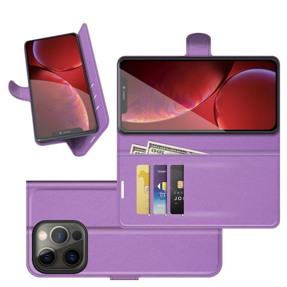 Боковая Чехол Книжка Кошелек с Футляром для Карт и Застежкой Магнитом для iPhone 13 Pro Фиолетовый