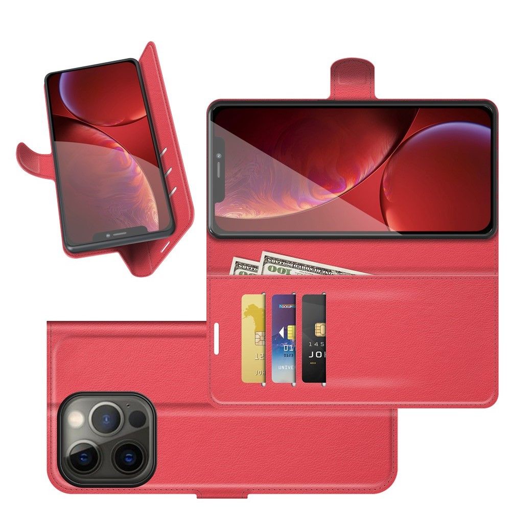 Боковая Чехол Книжка Кошелек с Футляром для Карт и Застежкой Магнитом для iPhone 13 Pro Красный