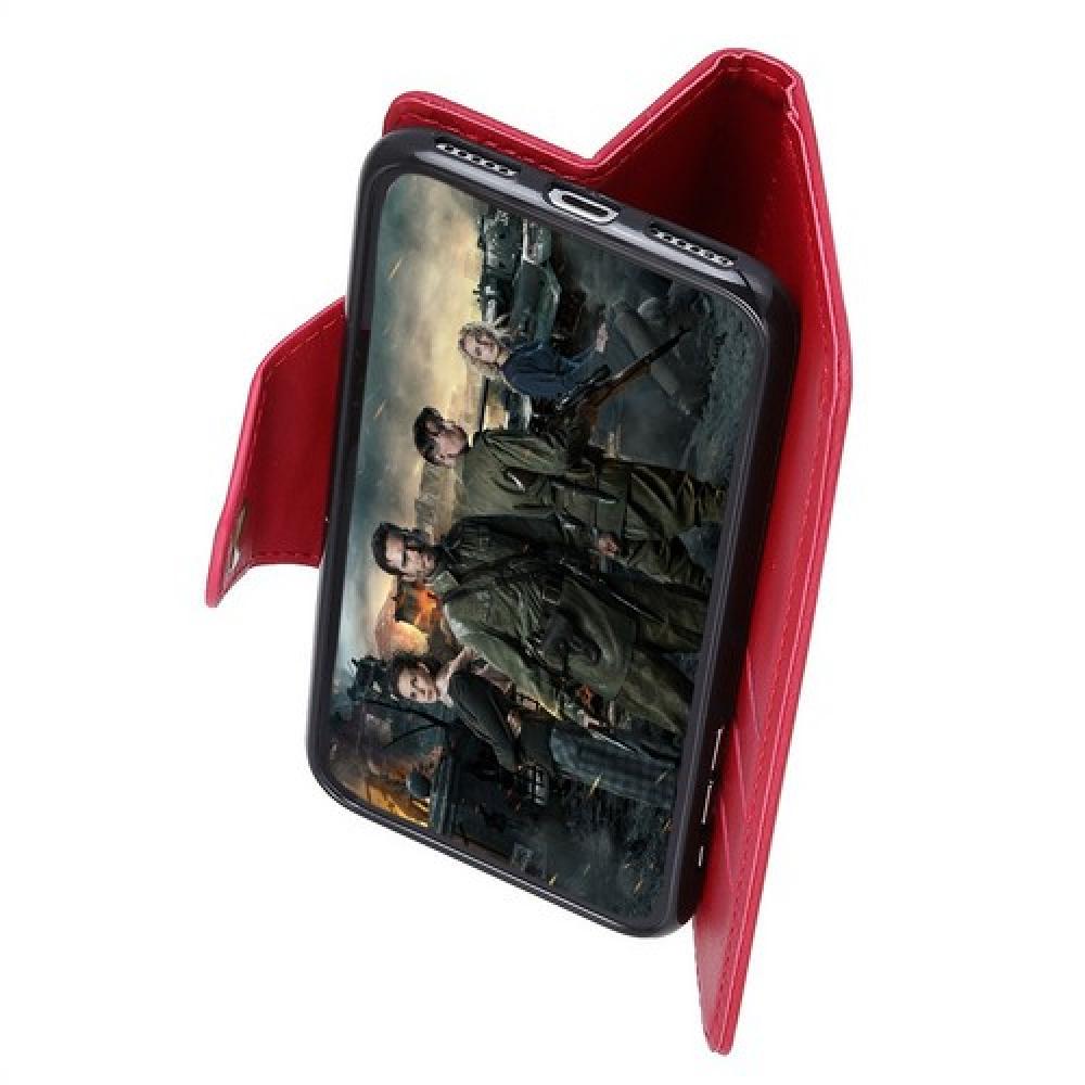 Боковая Чехол Книжка Кошелек с Футляром для Карт и Застежкой Магнитом для LG V40 ThinQ Красный