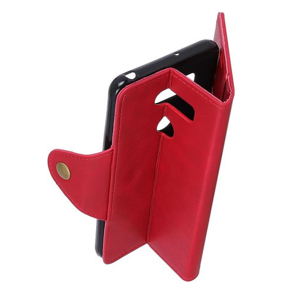 Боковая Чехол Книжка Кошелек с Футляром для Карт и Застежкой Магнитом для LG V40 ThinQ Красный
