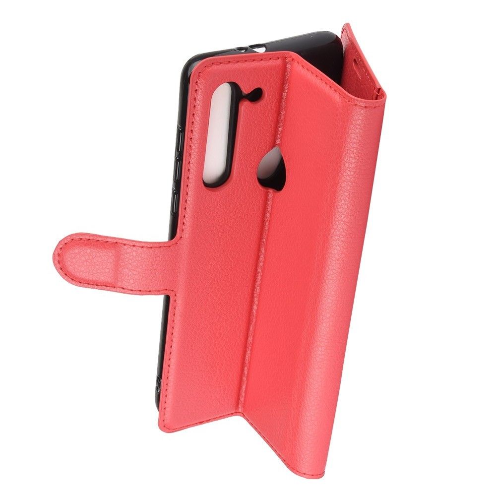 Боковая Чехол Книжка Кошелек с Футляром для Карт и Застежкой Магнитом для Motorola Moto G8 Красный