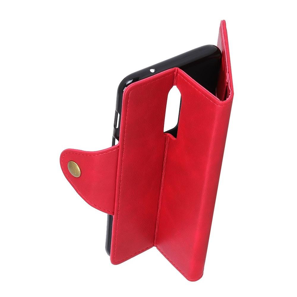 Боковая Чехол Книжка Кошелек с Футляром для Карт и Застежкой Магнитом для OnePlus 6 Красный