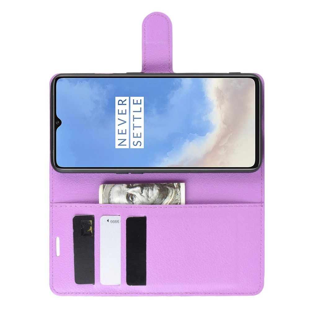 Боковая Чехол Книжка Кошелек с Футляром для Карт и Застежкой Магнитом для OnePlus 7T Фиолетовый