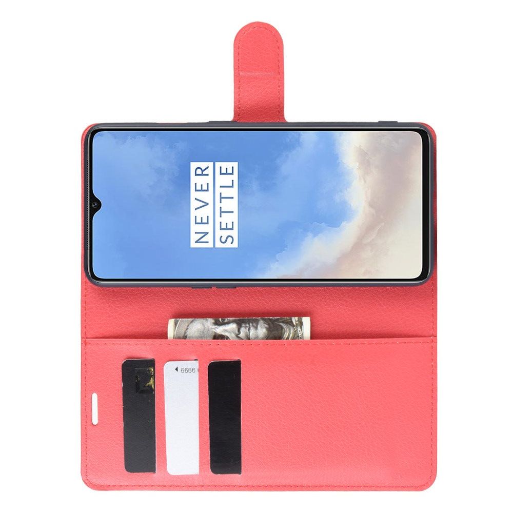 Боковая Чехол Книжка Кошелек с Футляром для Карт и Застежкой Магнитом для OnePlus 7T Красный