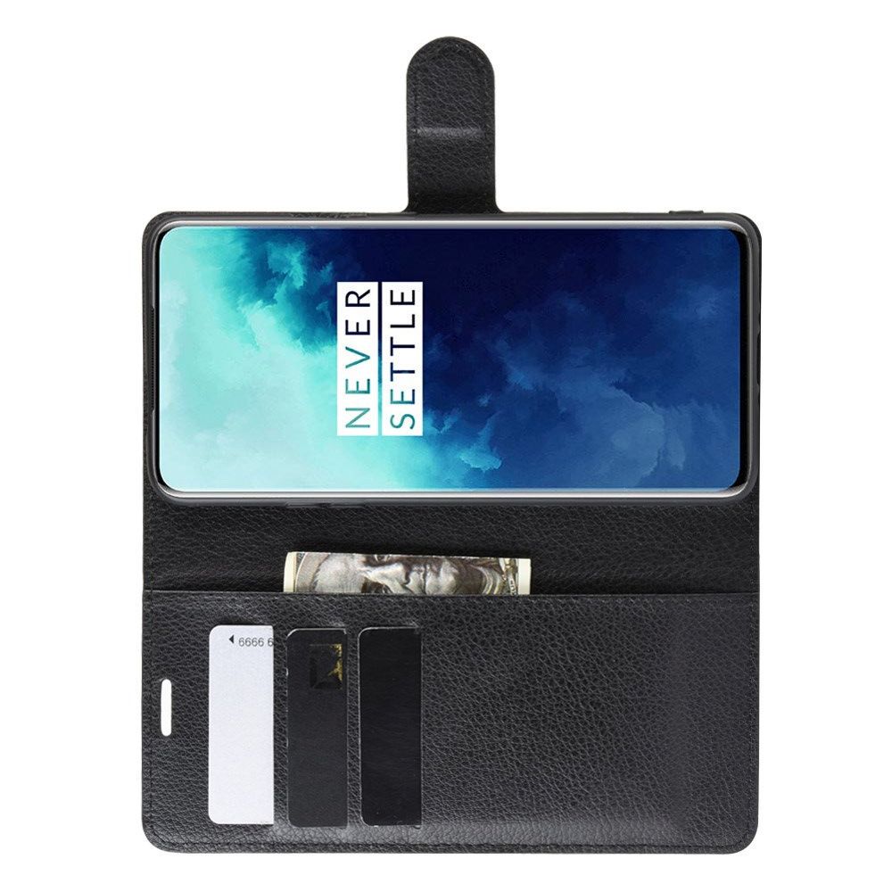 Боковая Чехол Книжка Кошелек с Футляром для Карт и Застежкой Магнитом для OnePlus 7T Pro Черный