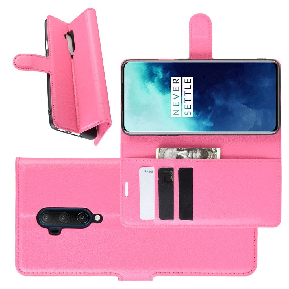 Боковая Чехол Книжка Кошелек с Футляром для Карт и Застежкой Магнитом для OnePlus 7T Pro Розовый