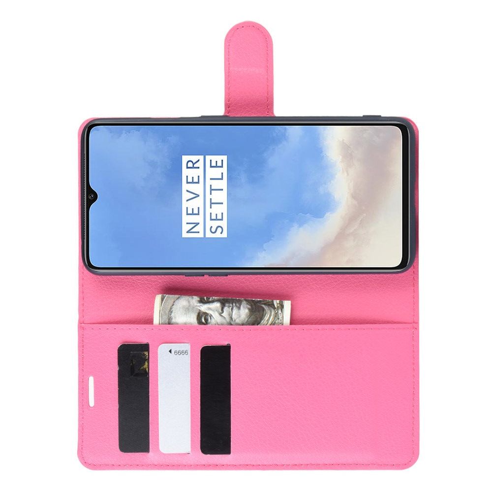 Боковая Чехол Книжка Кошелек с Футляром для Карт и Застежкой Магнитом для OnePlus 7T Розовый