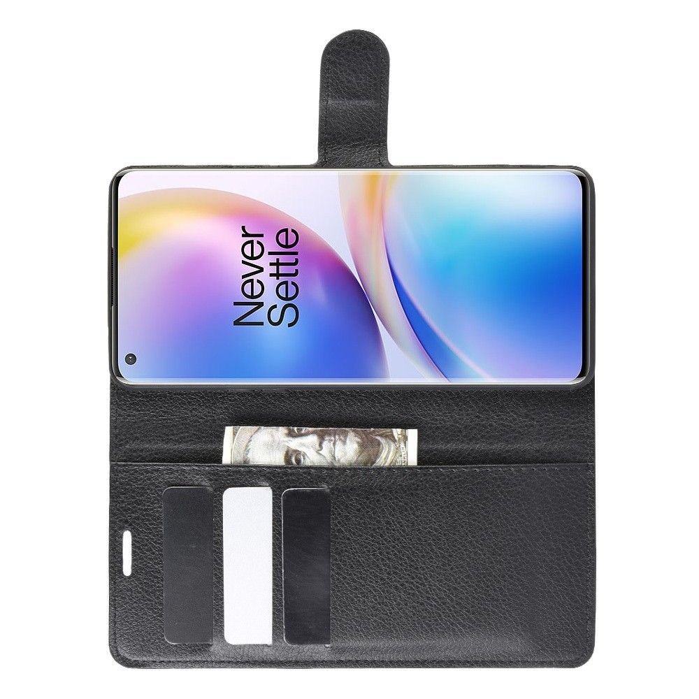 Боковая Чехол Книжка Кошелек с Футляром для Карт и Застежкой Магнитом для OnePlus 8 Pro Черный