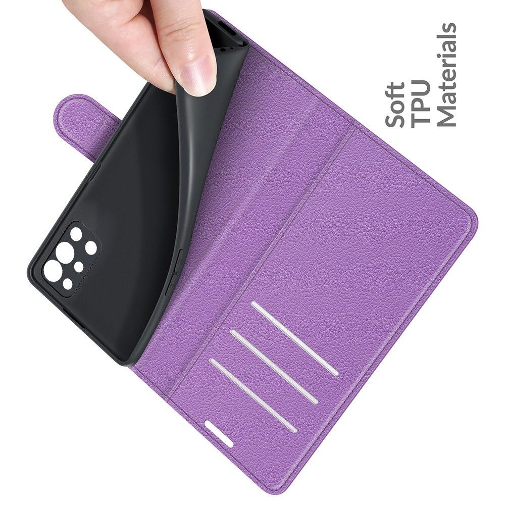 Боковая Чехол Книжка Кошелек с Футляром для Карт и Застежкой Магнитом для OnePlus 9R Фиолетовый
