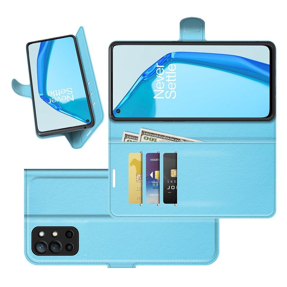 Боковая Чехол Книжка Кошелек с Футляром для Карт и Застежкой Магнитом для OnePlus 9R Синий