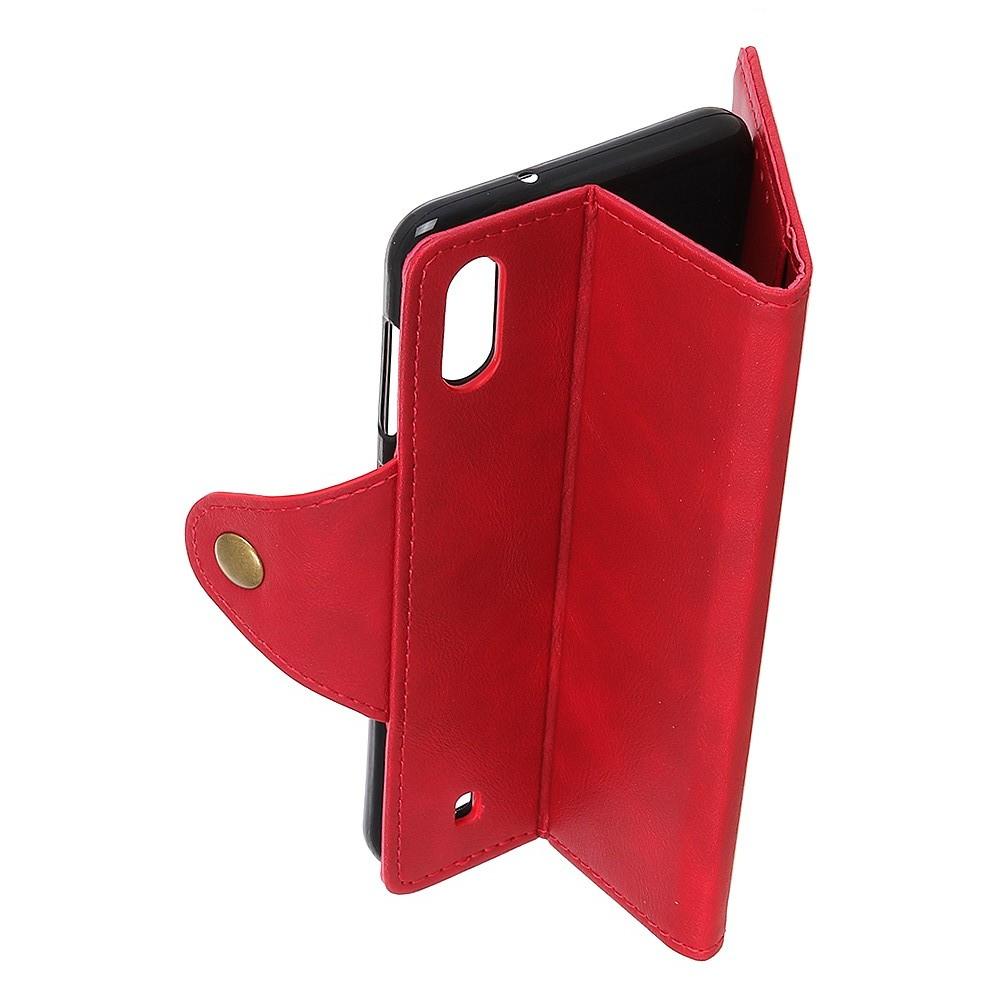 Боковая Чехол Книжка Кошелек с Футляром для Карт и Застежкой Магнитом для Samsung Galaxy A10 Красный