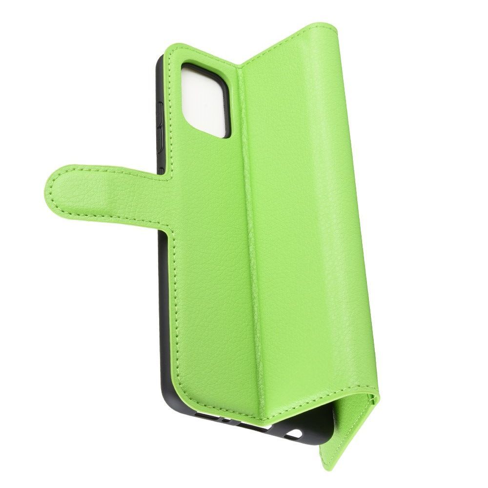 Боковая Чехол Книжка Кошелек с Футляром для Карт и Застежкой Магнитом для Samsung Galaxy A51 Зеленый