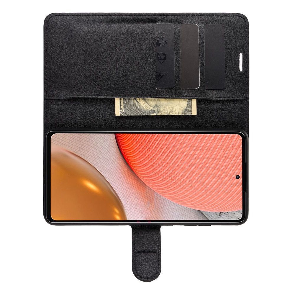 Боковая Чехол Книжка Кошелек с Футляром для Карт и Застежкой Магнитом для Samsung Galaxy A72 Черный