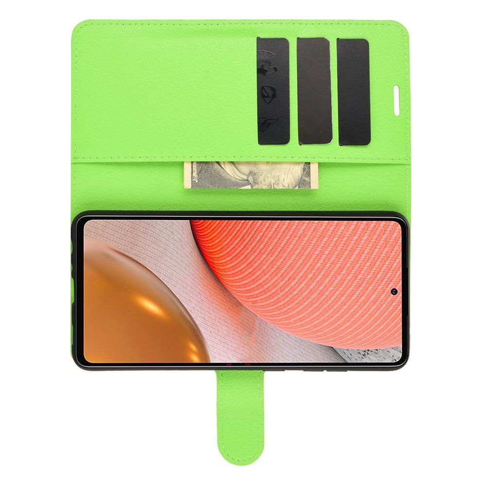 Боковая Чехол Книжка Кошелек с Футляром для Карт и Застежкой Магнитом для Samsung Galaxy A72 Зеленый